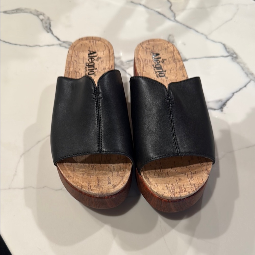 Alegria Black Mules Comfortable Cork Sole